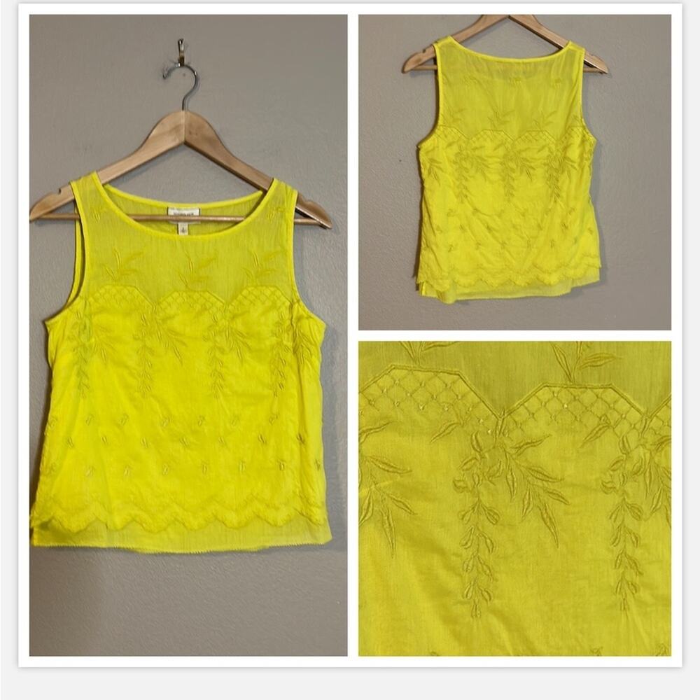 MOULINETTE SOEURS Anthropologie Embroidered Layered Top Bright Yellow Size 2